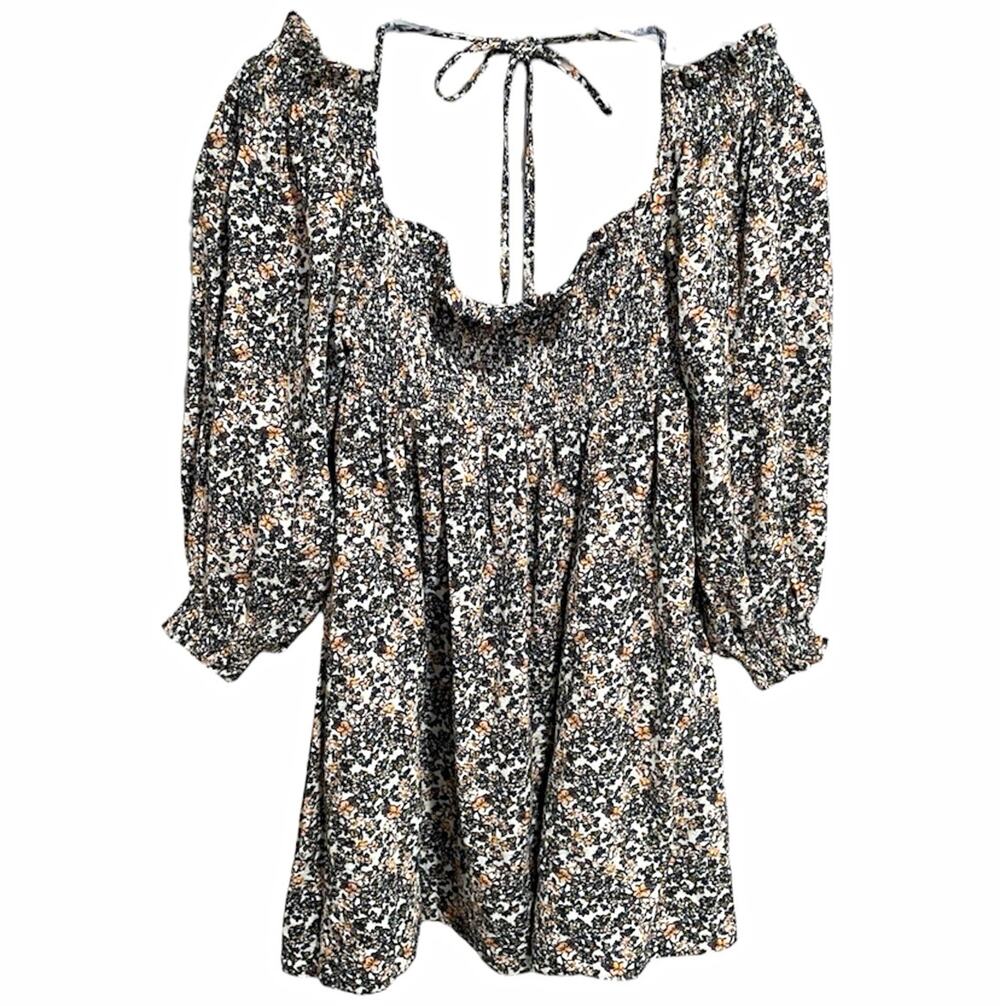 Free People Boho This is Everything Mini Dress Size Small Floral Tie Smocked